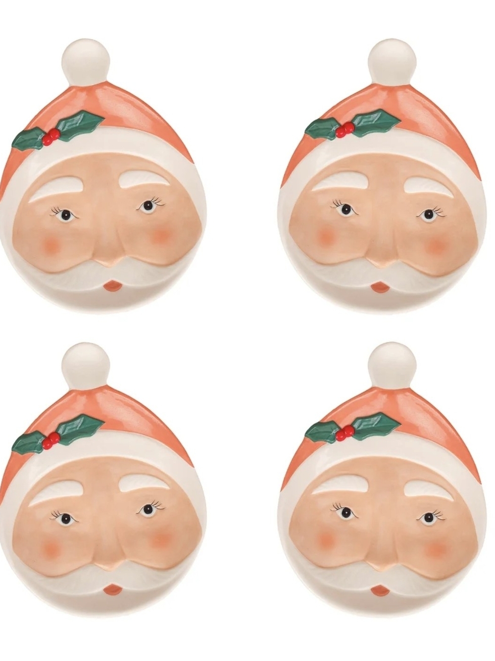 HGTV Home Collection, Ceramic Santa Plates, Set of 4 with Glossy Finish